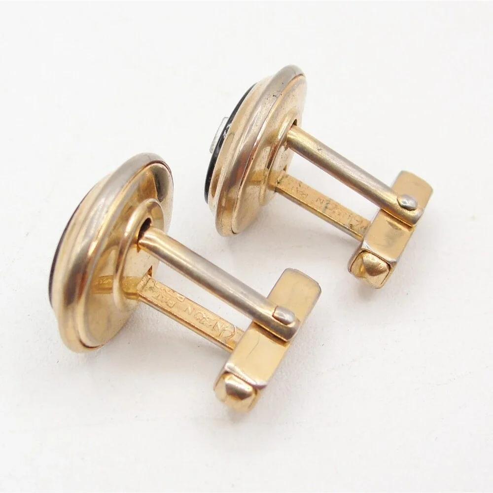 Vintage Anson Gold Tone Black Onyx Diamond Accent Cufflink Oval Retro MCM